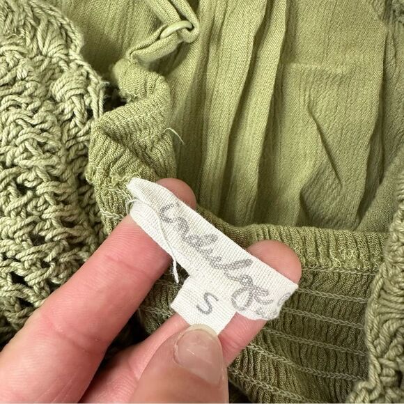 Green crochet hippy style strappy mini knit daisy dress by Indulge - Picture 8 of 8